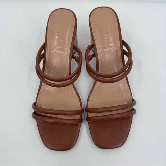 LC Lauren Conrad Sandals Women 11 NEW Brown Strappy Heel Slip On Open Toe - Picture 3 of 9